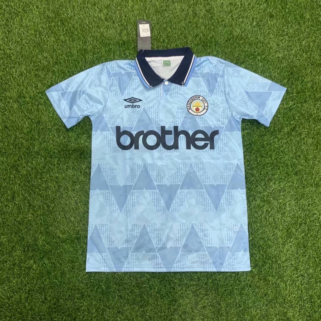 1989 Season Manchester City Home Blue Color Football Retro Jersey