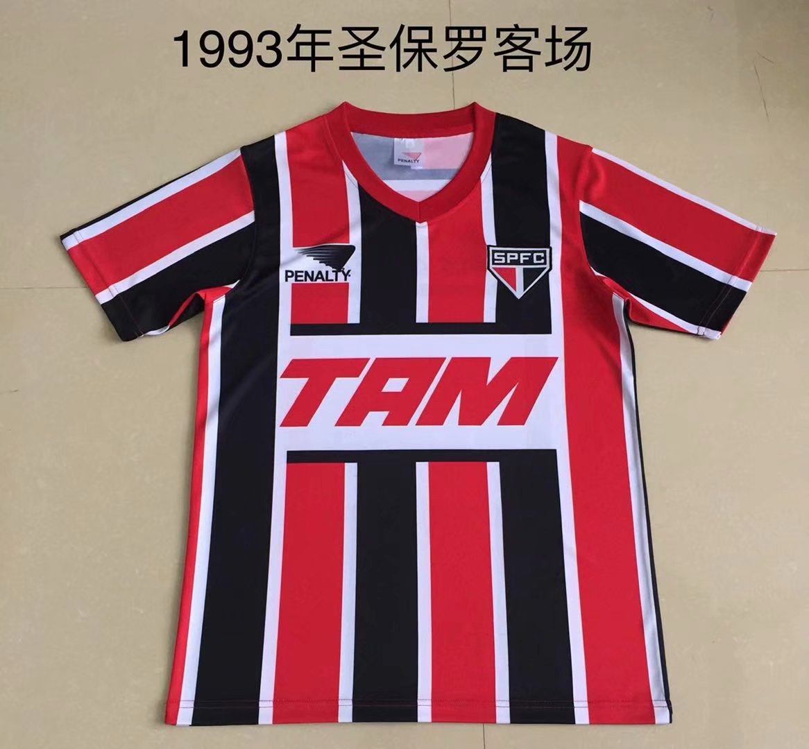 1993 Season Sao Paulo Away Red-Black Color Football Shirt Top Thailand Quality Sao Paulo Retro Jersey