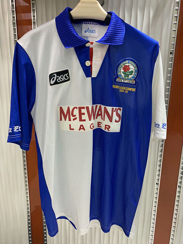 1994-1995 Season Blackburn Home Blue-White Color Football Shirt Blackburn Rovers Retro Jersey