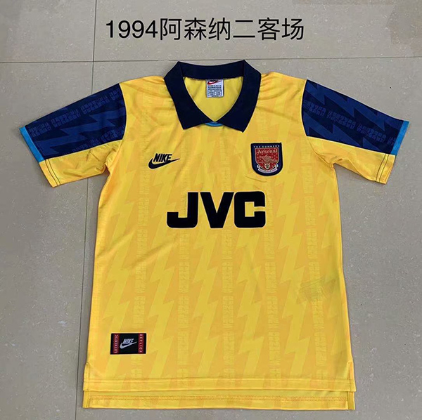 1994 Season Arsenal Third Yellow Color Soccer Retro Jersey