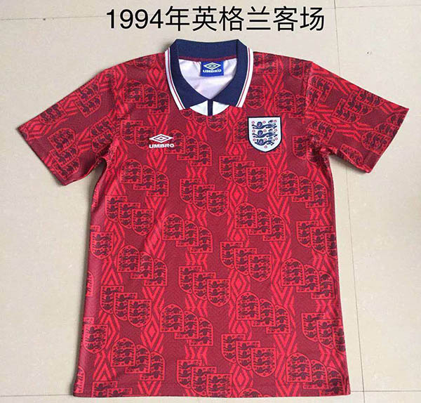 1994 World Cup England Away Red Color Football Retro Jersey