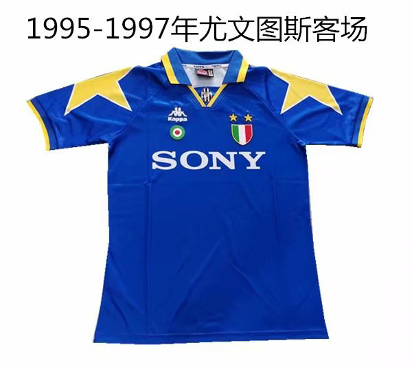 1995-1997 Season Juventus Away Blue Color Football Shirt