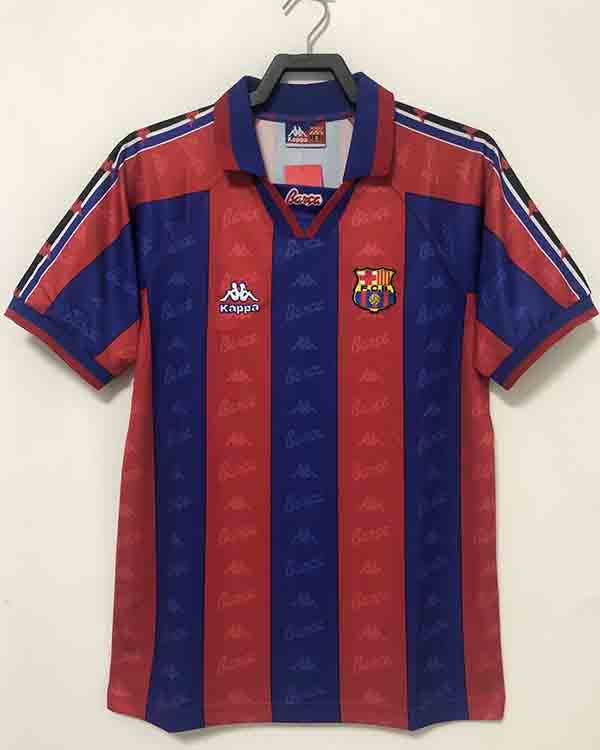 1996-1997 Season Barcelona Home Red-Blue Color Football Retro Jersey