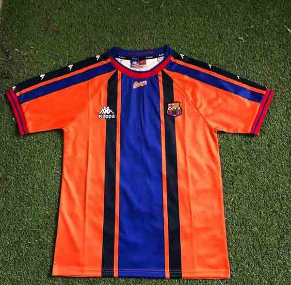 1997-1998 Season Barcelona Away Orange Color Football Retro Jersey