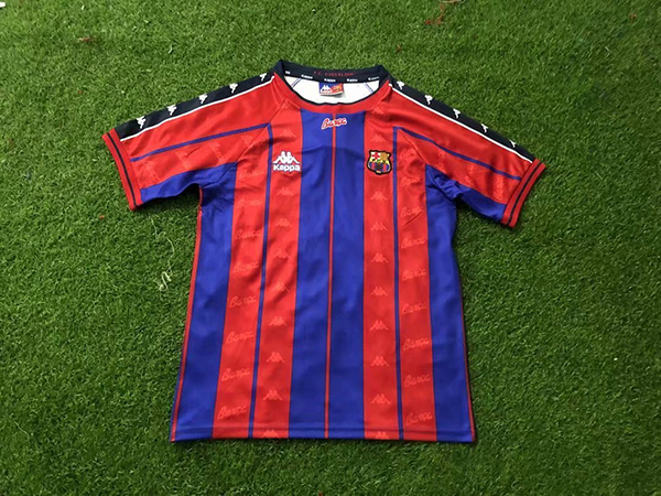 1997-1998 Season Barcelona Home Red-Blue Color Football Retro Jersey