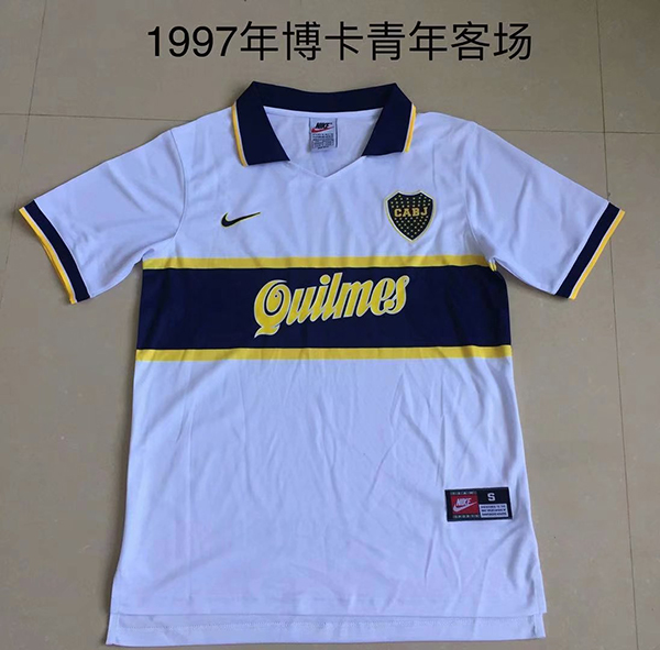 1997 Season Boca Juniors Away White Color Football Shirt Top Thailand Quality Boca Juniors Retro Jersey