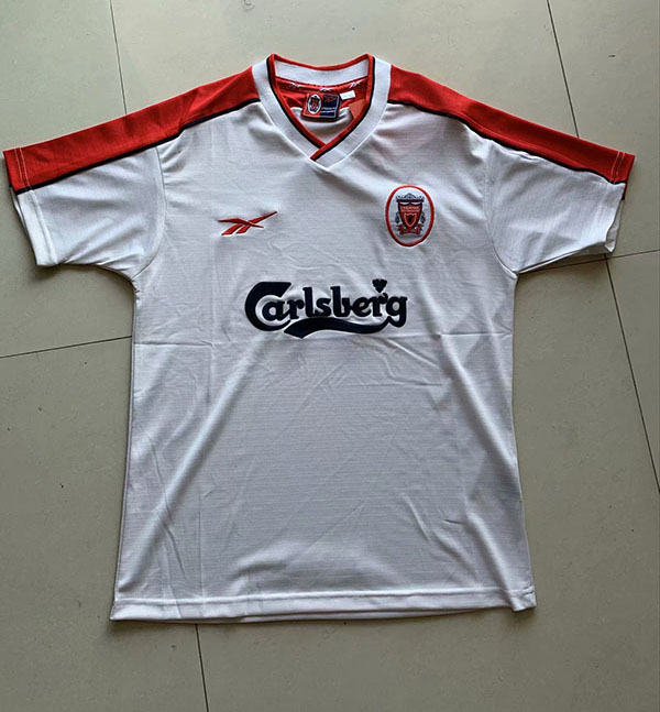 1998-1999 Season Liverpool Away White Color Football Retro Jersey