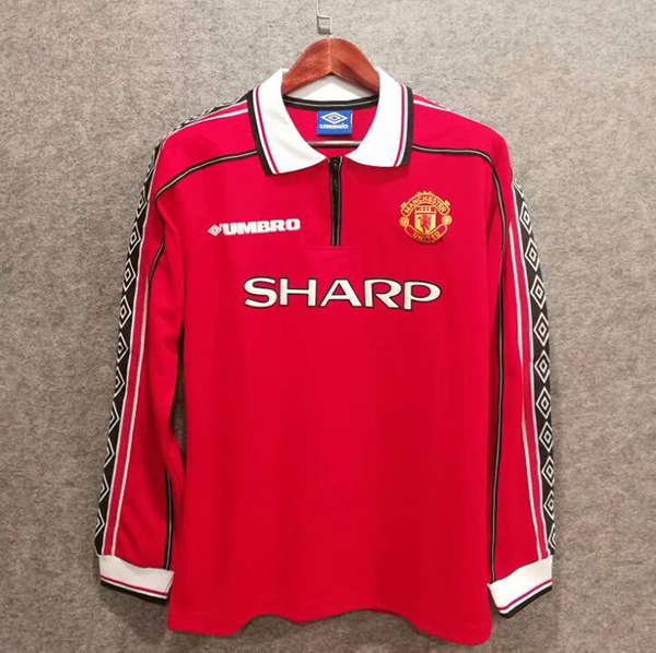 1998-1999 Season Manchester United Home Red Color Long Football Shirt Top Thailand Quality Man United Retro Jersey