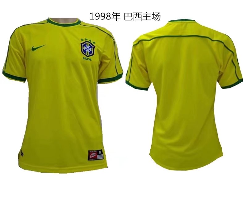 1998 World Cup Brazil Home Yellow Color Soccer Jersey Top Thailand Quality Brasil Retro Jerseys