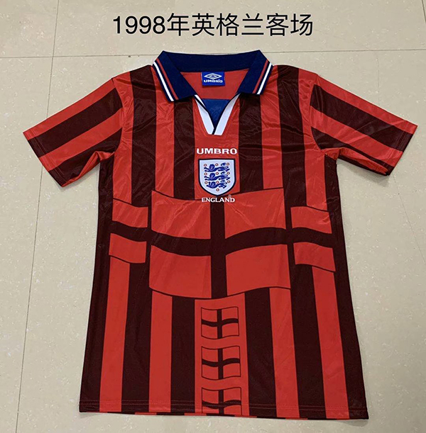 1998 World Cup England Away Red Color Football Retro Jersey