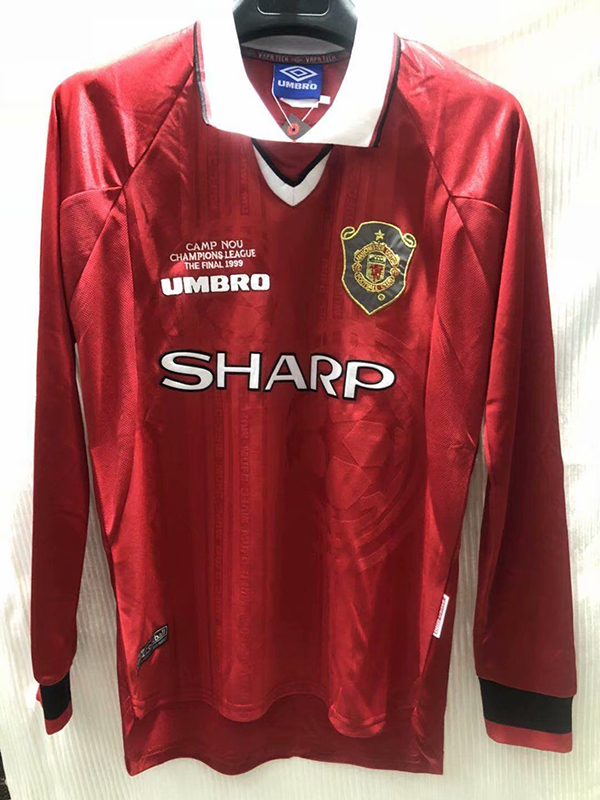 1999-2000 Season Manchester United Home Red Color Long Sleeve Football Shirt Man United Retro Jersey