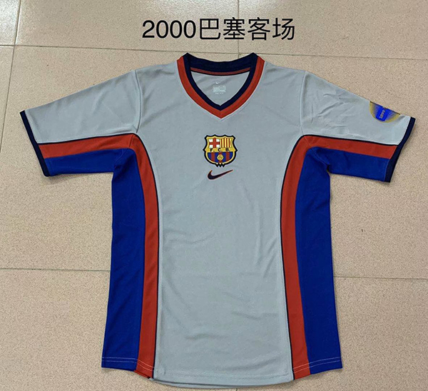 2000 Season Barcelona Away Grey Color Football Retro Jersey