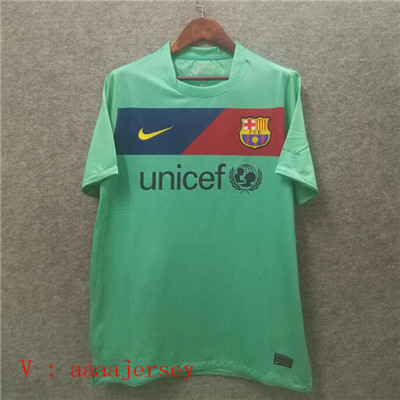 2010-2011 Season Barcelona Away Green Color Football Retro Jersey