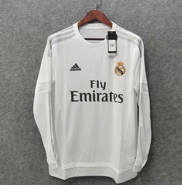 2015-2016 Season Real Madrid Home White Color Long Sleeve Football Retro Jersey