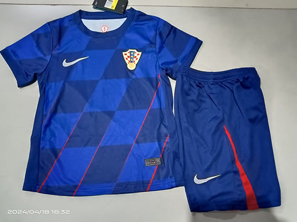 2024 Euro Cup Croatia Away Blue Color Kids Football Uniform