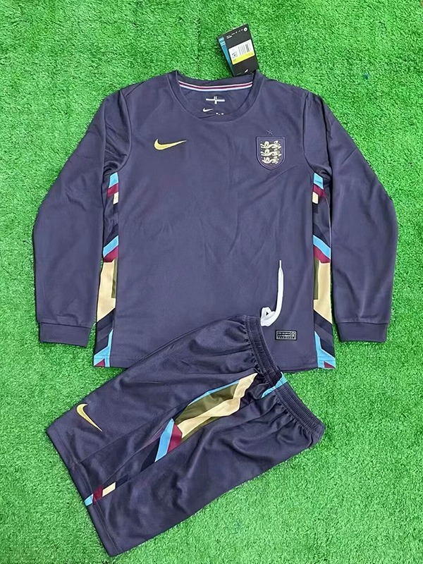 2024 Euro Cup England Away Purple Color Long Sleeve Youth Kids Football Uniform