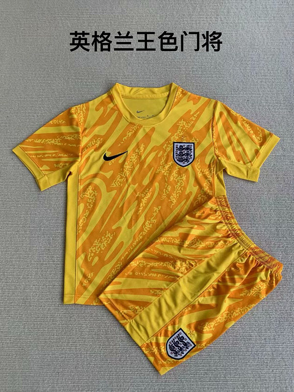 2024 Euro Cup England Goalkeeper Yellow Color Youth Kids Football Uniform