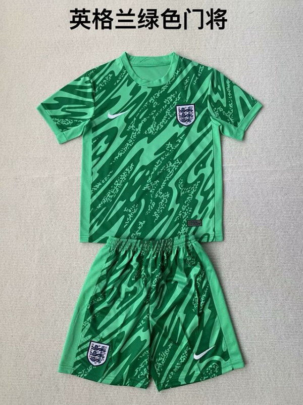 2024 Euro Cup England Goalkeeper Green Color Kids Football Uniform