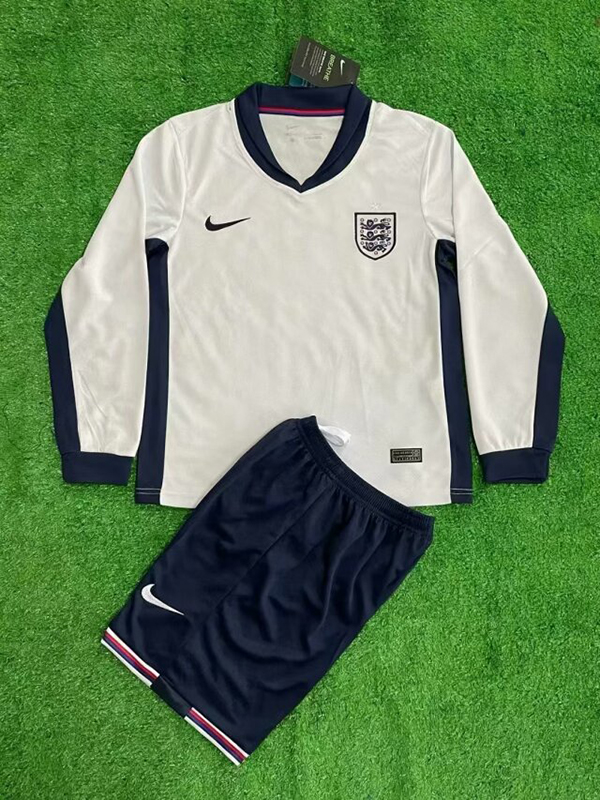 2024 Euro Cup England Home White Color Long Sleeve Youth Kids Football Uniform