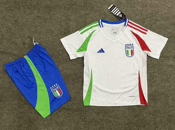 2024 Euro Cup Italy Away White Color Youth Kids Football Uniform