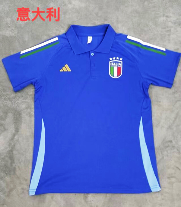 2024 Euro Cup Italy Blue Color Pre-Match Football Polo Shirt