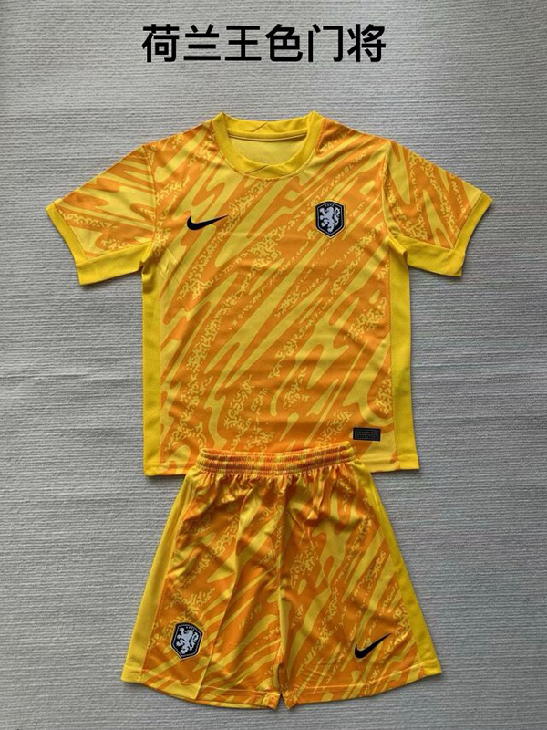 2024 Euro Cup Netherlands Goalkeeper Yellow Color Kids Football Uniform