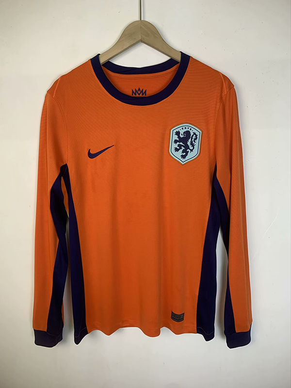 2024 Euro Cup Netherlands Home Orange Color Long Sleeve Football Jersey