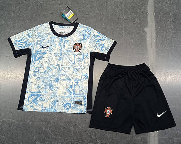 2024 Euro Cup Portugal Away Light-Blue Color Youth Kids Football Uniform