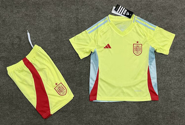 2024 Euro Cup Spain Away Yellow Color Youth Kids Football Uniform