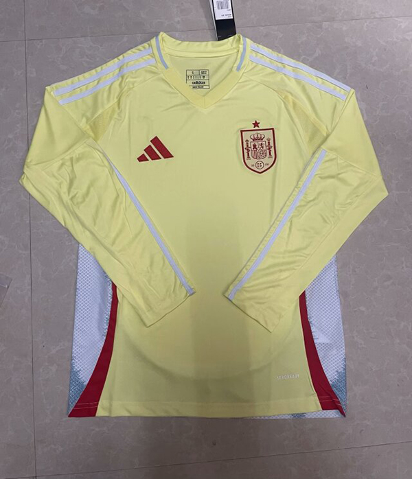 2024 Euro Cup Spain Away Yellow Color Long Sleeve Football Jersey