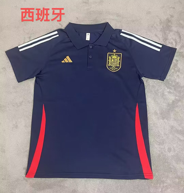 2024 Euro Cup Spain Dark-Blue Color Football Polo Shirt