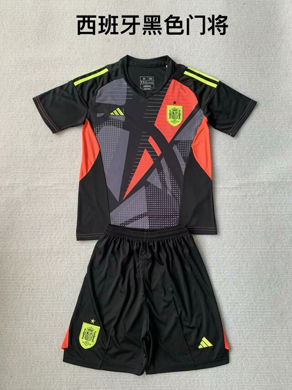 2024 Euro Cup Spain Goalkeeper Black Color Youth Kids Football Uniform