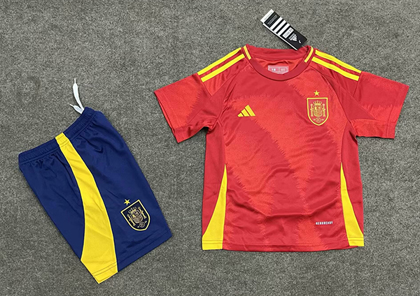 2024 Euro Cup Spain Home Red Color Youth Kids Football Uniform