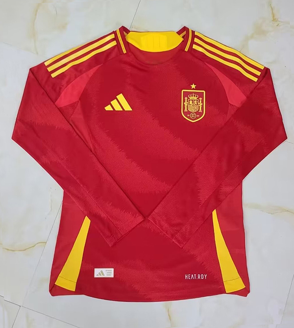 2024 Euro Cup Spain Home Red Color Long Sleeve Football Jersey