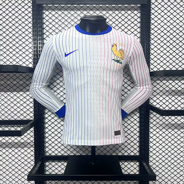 2024 Euro Cup France Away White Color Long Sleeve Football Jersey(Player Version)