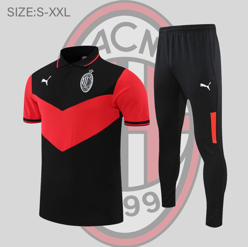 22-23 Season AC Milan Red-Black Color Football Polo Training Suit