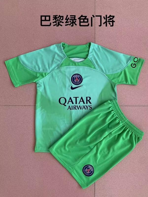 22-23 Season PSG Goalkeeper Green Color Kids Football Kit