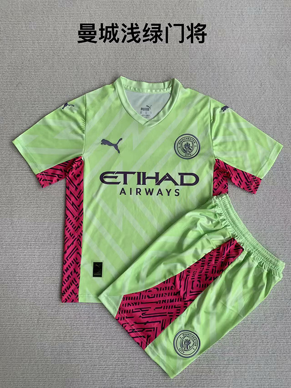 23-24 Season Manchester City Goalkeeper Green Color Youth Kids Football Uniform