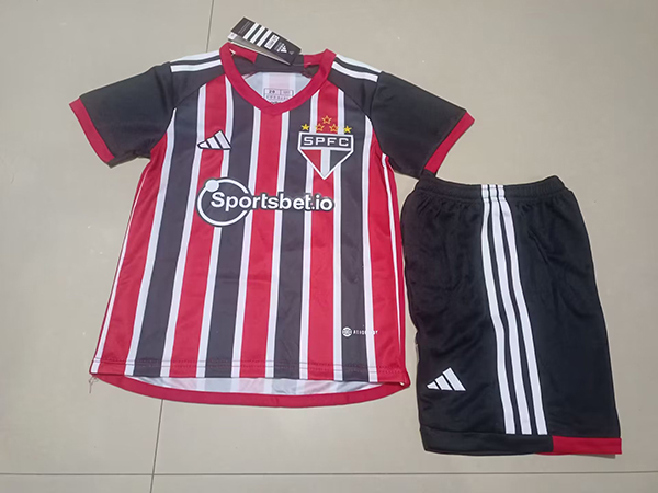 23-24 Season Sao Paulo Away Red-Black Color Kids Football Kit