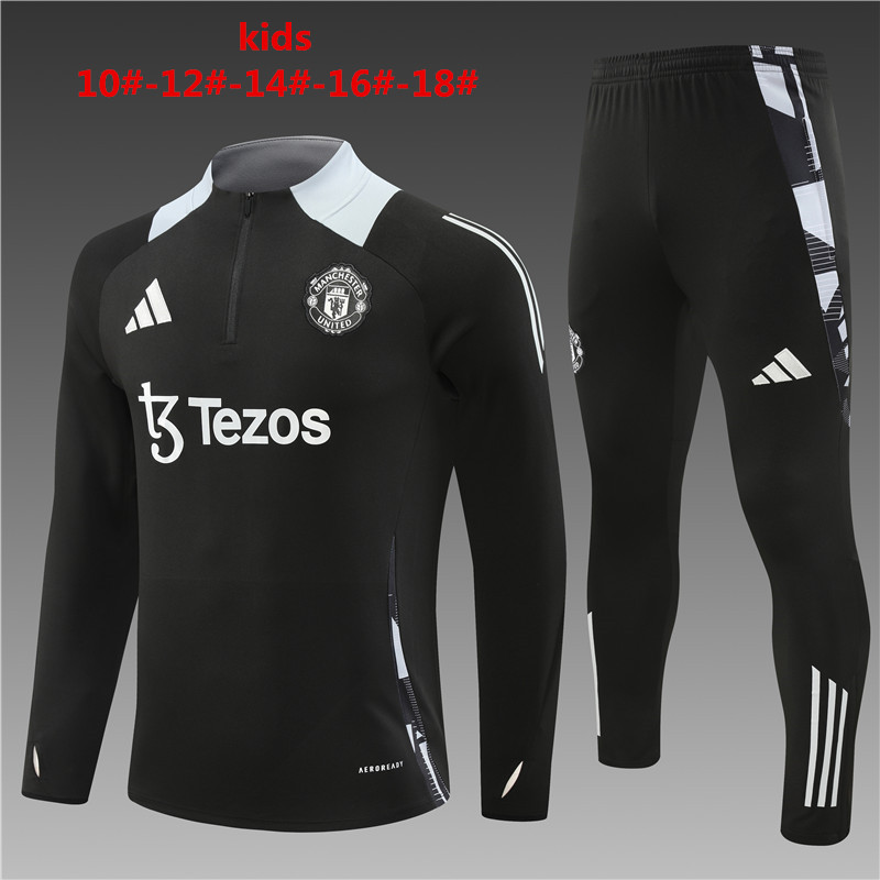 24-25 Season Manchester United Black Kids Football Sweater Suit