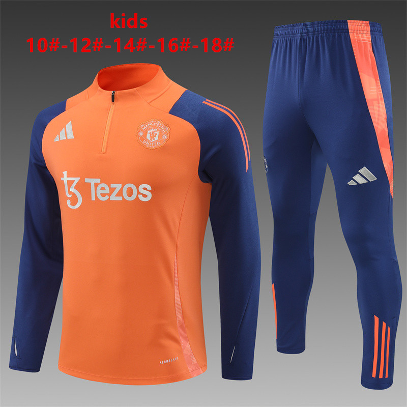 24-25 Season Manchester United Orange Color Kids Football Sweater Set