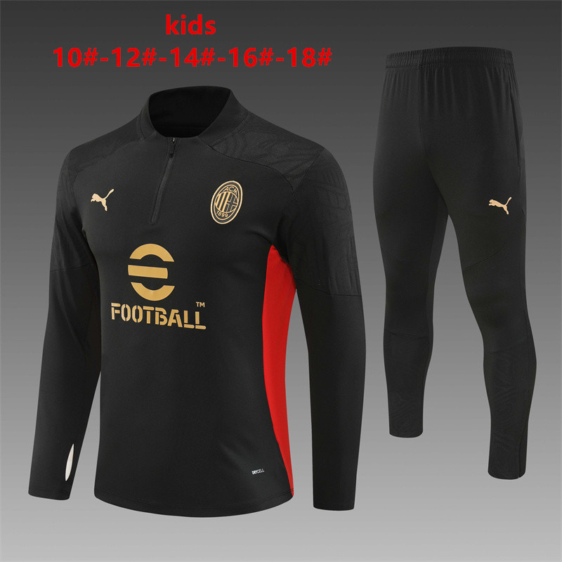 24-25 Season AC Milan Black Color Kids Football Sweater Suit