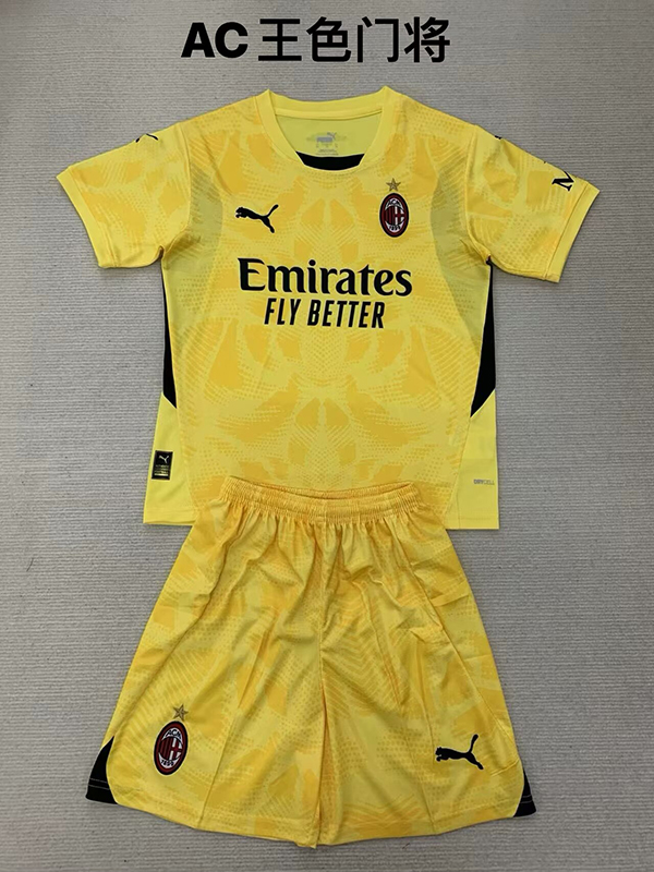 24-25 Season AC Milan Goalkeeper Yellow Color Youth Kids Football Uniform