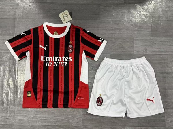 24-25 Season AC Milan Home Red-Black Color Youth Kids Football Uniform