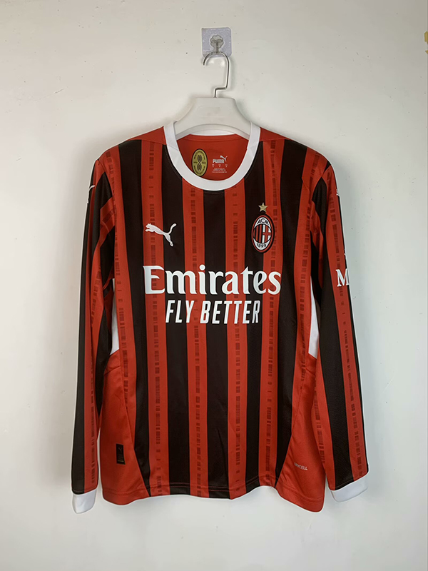 24-25 Season AC Milan Home Red-Black Color Long Sleeve Football Jersey