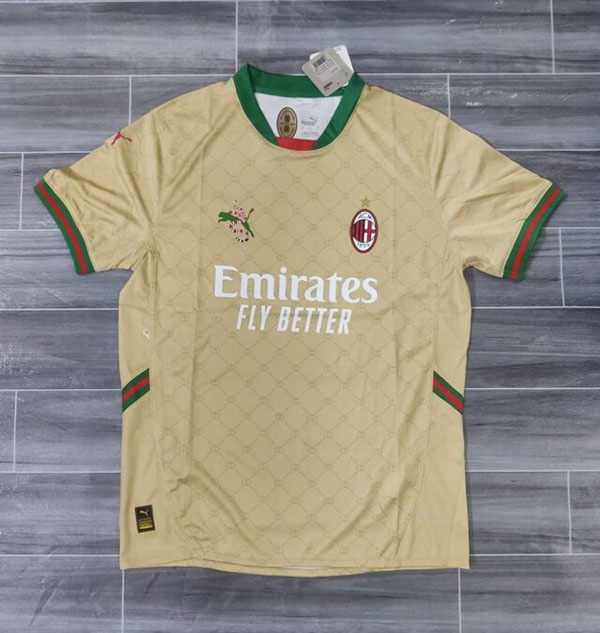 24-25 Season AC Milan Yellow Color Pre-Match Football Training Shirt