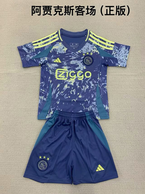 24-25 Season Ajax Away Blue Color Youth Kids Football Kit