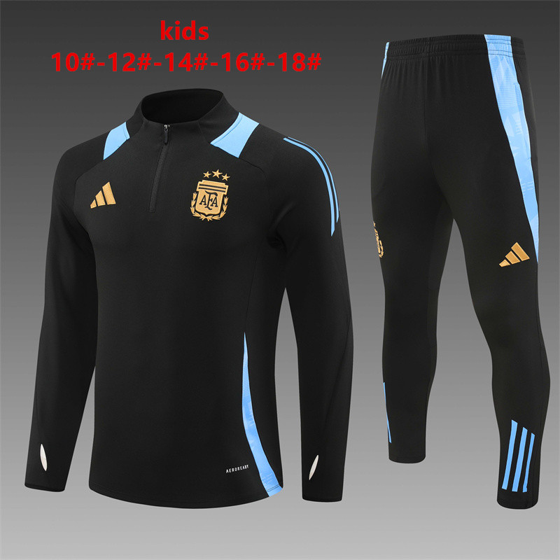 24-25 Season Argentina Black Color Kids Football Sweater Suit