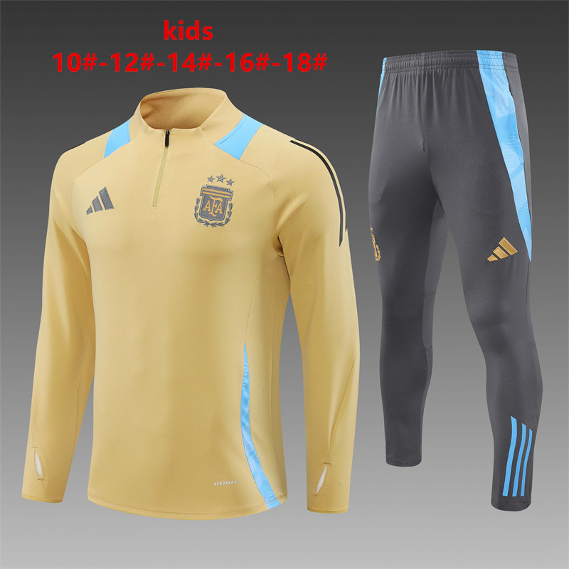 24-25 Season Argentina Golden Color Kids Football Sweater Suit