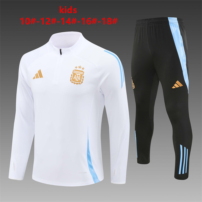 24-25 Season Argentina White Color Kids Football Sweater Suit